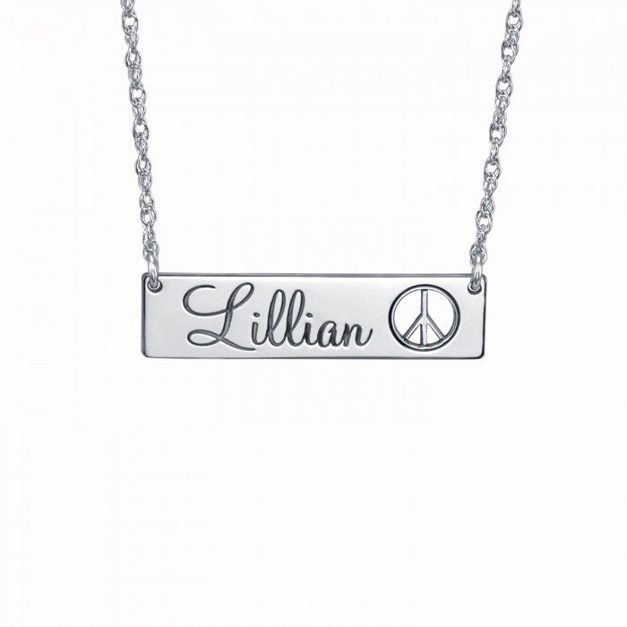 Cutout Peace Sign Name Bar Necklace Apparel & Accessories > Jewelry > Necklaces