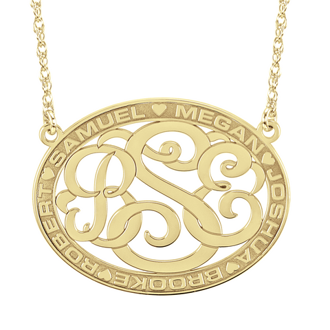 Classic Border Oval Monogram Mothers Necklace-Alison and Ivy Apparel & Accessories > Jewelry > Necklaces - 1