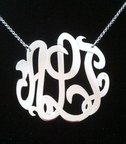 Sterling Silver Monogram Necklace-1 3/4 Inch-Purple Mermaid Designs Apparel & Accessories > Jewelry > Necklaces