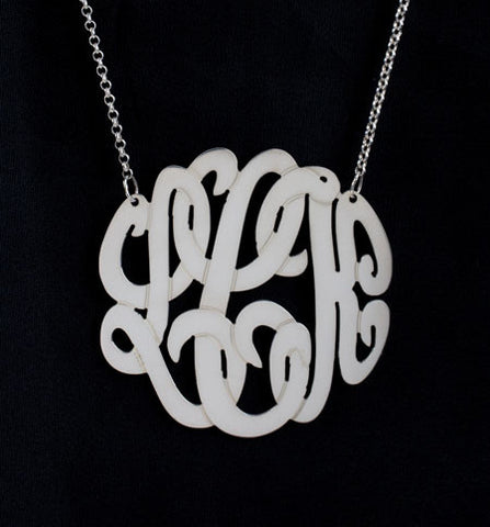 Sterling Silver Monogram Necklace-1 1/4 Inch-Purple Mermaid Designs Apparel & Accessories > Jewelry > Necklaces