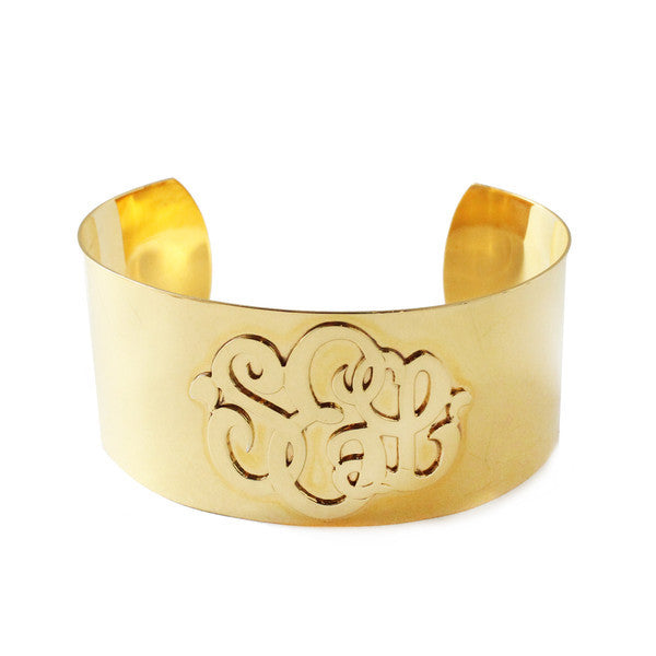 Gold Monogram Cuff Bracelet by Moon and Lola Apparel & Accessories > Jewelry > Bracelets - 1