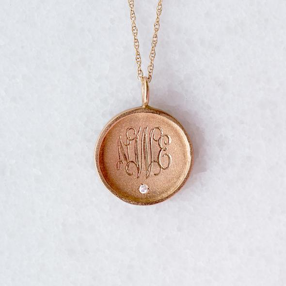 Golden Thread 14K Gold Rimmed Monogram Necklace with Diamond Apparel & Accessories > Jewelry > Necklaces - 4