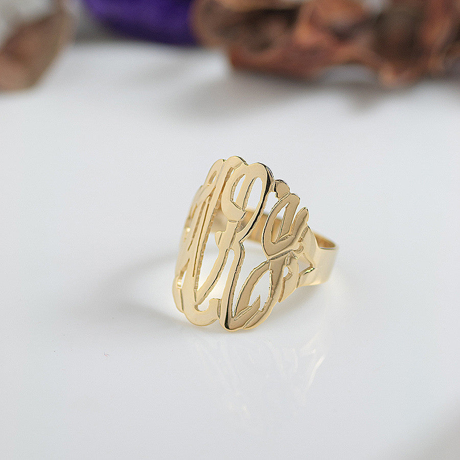 Gold Monogram Ring~7/8 Inch by Purple Mermaid Designs Apparel & Accessories > Jewelry > Rings - 1