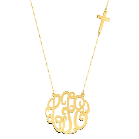 Gold Monogram Necklace with Sideways Cross by Purple Mermaid Designs Apparel & Accessories > Jewelry > Necklaces - 1