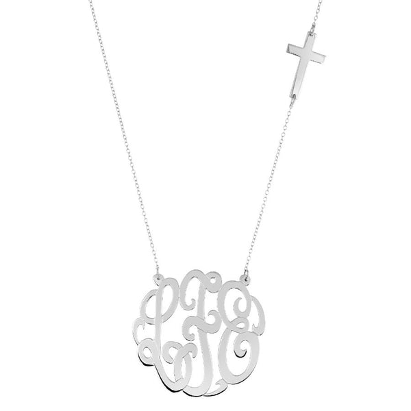 Gold Monogram Necklace with Sideways Cross by Purple Mermaid Designs Apparel & Accessories > Jewelry > Necklaces - 2