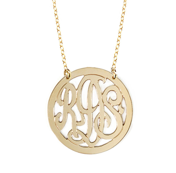 3 Initial Rimmed Monogram Necklace - Split Chain Apparel & Accessories > Jewelry > Necklaces - 2