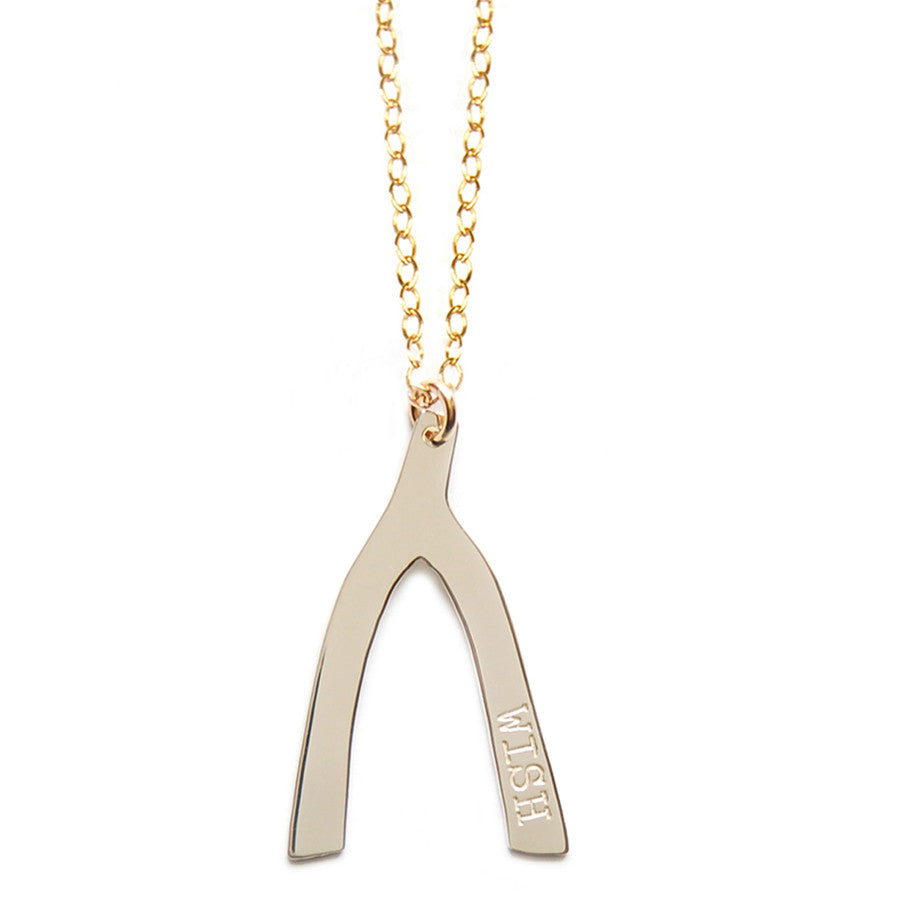 14K Gold Wishbone Necklace, 17
