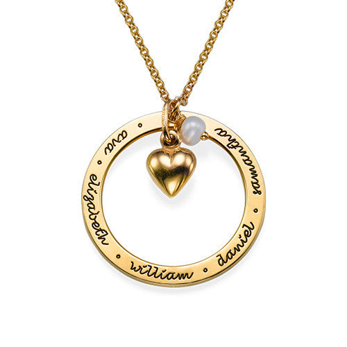 Personalized Gold Mothers Loop Necklace with Heart Apparel & Accessories > Jewelry > Necklaces - 1