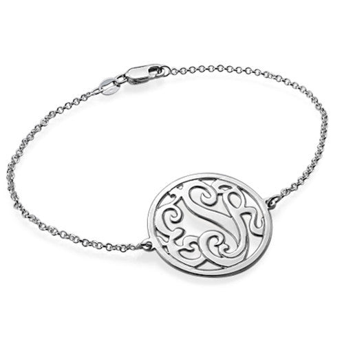 Sterling Silver Circle Monogram Bracelet