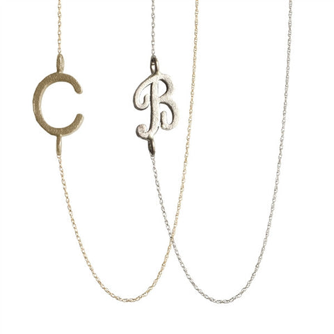 14K Gold Sideways Initial Necklace Apparel & Accessories > Jewelry > Necklaces - 1
