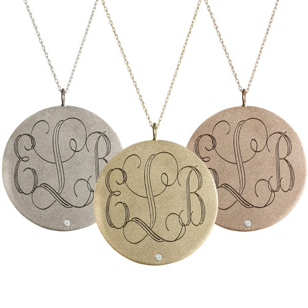 14K Gold Large Round Diamond Monogram Necklace Apparel & Accessories > Jewelry > Necklaces