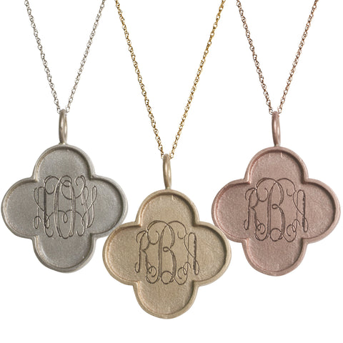 Golden Thread 14K Gold Large Edge Clover Monogram Necklace Apparel & Accessories > Jewelry > Necklaces