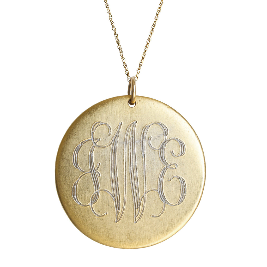 Sterling Silver Monogram Engraved Disc Charm Necklace