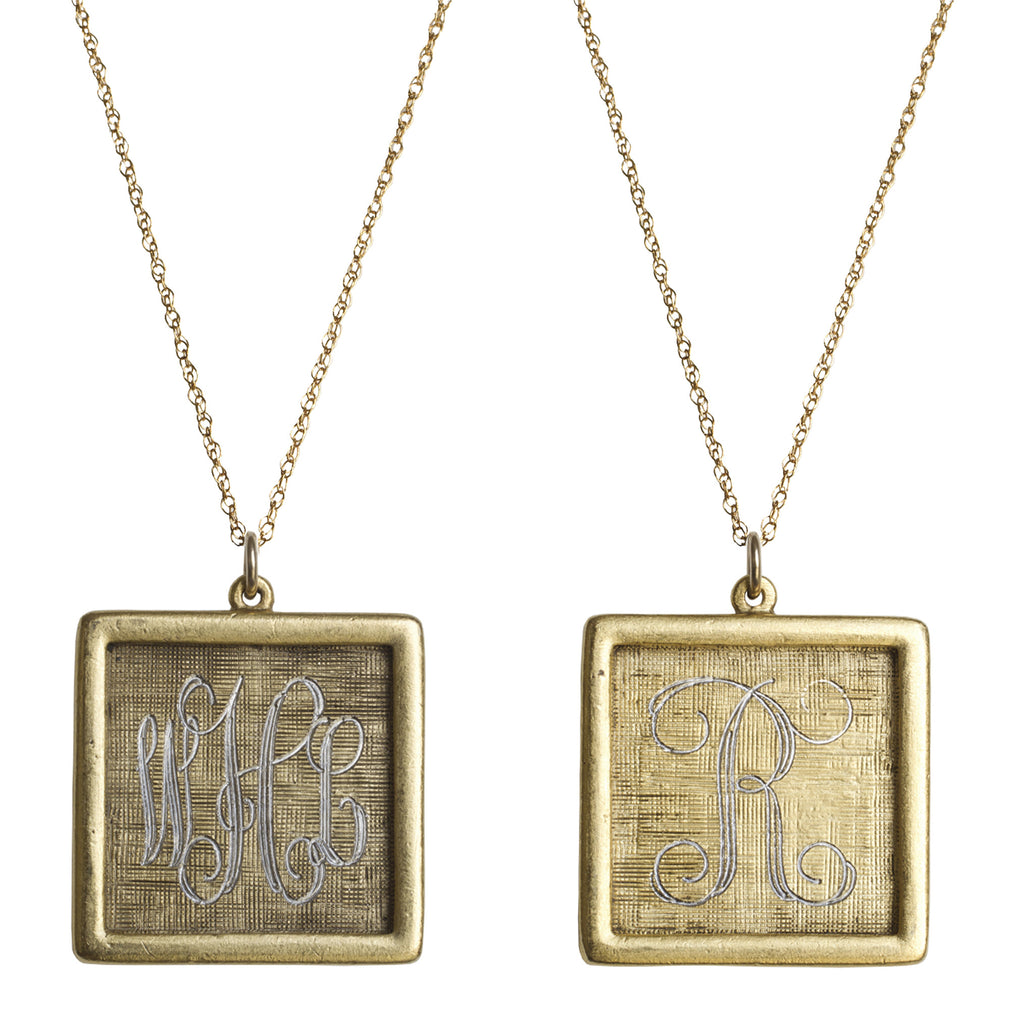 Antiqued 14K Gold Filled Engraved Square Necklace Apparel & Accessories > Jewelry > Necklaces - 1