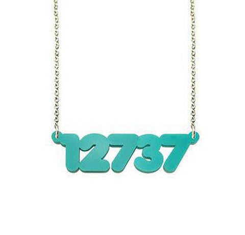 Script Acrylic Zip Code Necklace by Purple Mermaid Designs Apparel & Accessories > Jewelry > Necklaces - 1