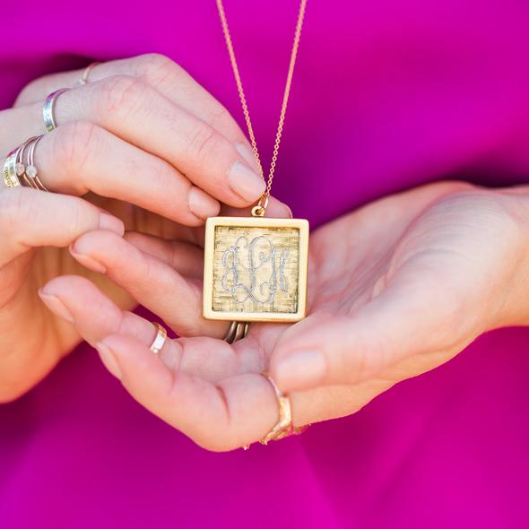 Antiqued 14K Gold Filled Engraved Square Necklace 8