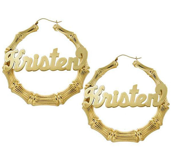 Personalized 10K Gold Bamboo Name Hoop Earrings Apparel & Accessories > Jewelry > Earrings