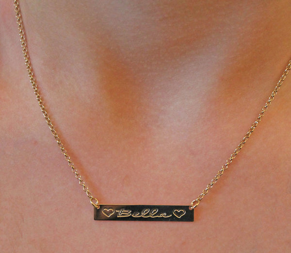 Gold Engraved Horizontal Bar Necklace-Purple Mermaid Designs Apparel & Accessories > Jewelry > Necklaces - 11
