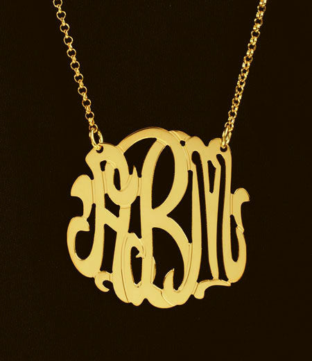 Gold Monogram Necklace-1 1/4 Inch-Purple Mermaid Designs Apparel & Accessories > Jewelry > Necklaces