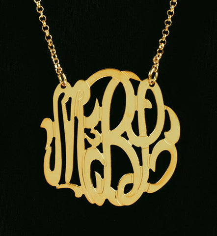 Gold Monogram Necklace-1 1/2 Inch-Purple Mermaid Designs Apparel & Accessories > Jewelry > Necklaces