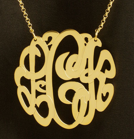 Gold Monogram Necklace-1 3/4 Inch-Purple Mermaid Designs Apparel & Accessories > Jewelry > Necklaces