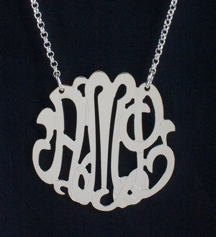 Sterling Silver Monogram Necklace-1 1/2 Inch-Purple Mermaid Designs Apparel & Accessories > Jewelry > Necklaces