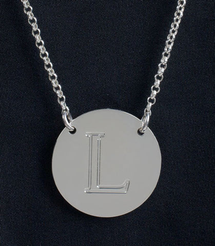 Sterling Silver Engraved Initial Necklace by Purple Mermaid Designs Apparel & Accessories > Jewelry > Necklaces