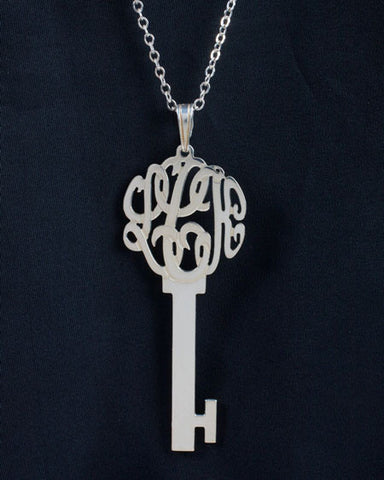 Sterling Silver Monogram Key Necklace by Purple Mermaid Designs Apparel & Accessories > Jewelry > Necklaces
