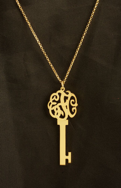 Gold Monogram Key Necklace by Purple Mermaid Designs Apparel & Accessories > Jewelry > Necklaces - 2