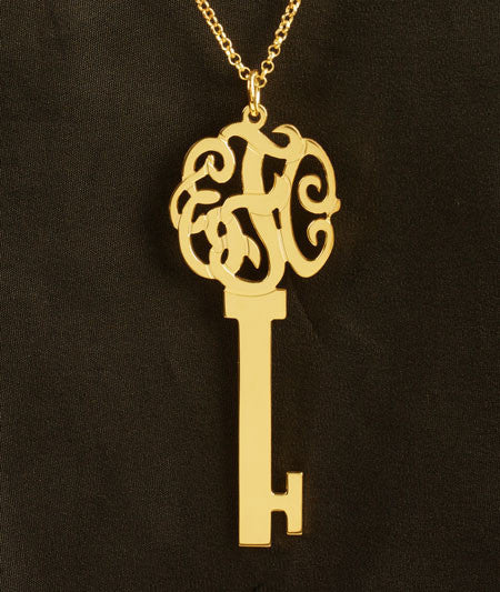 Gold Monogram Key Necklace by Purple Mermaid Designs Apparel & Accessories > Jewelry > Necklaces - 1
