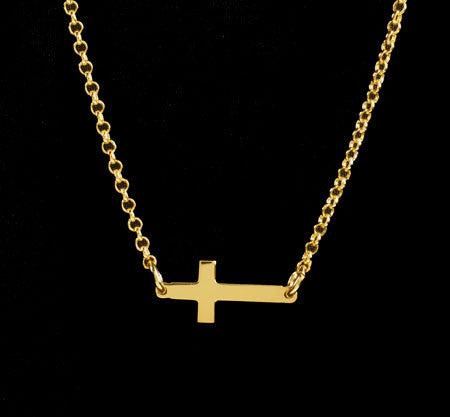 Gold Sideways Cross Necklace by Purple Mermaid Designs Apparel & Accessories > Jewelry > Necklaces - 1
