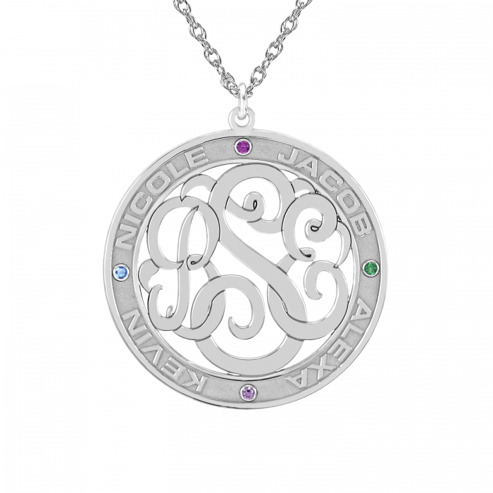 Classic Border Round Cutout Monogram Birthstone Necklace Apparel & Accessories > Jewelry > Necklaces - 1