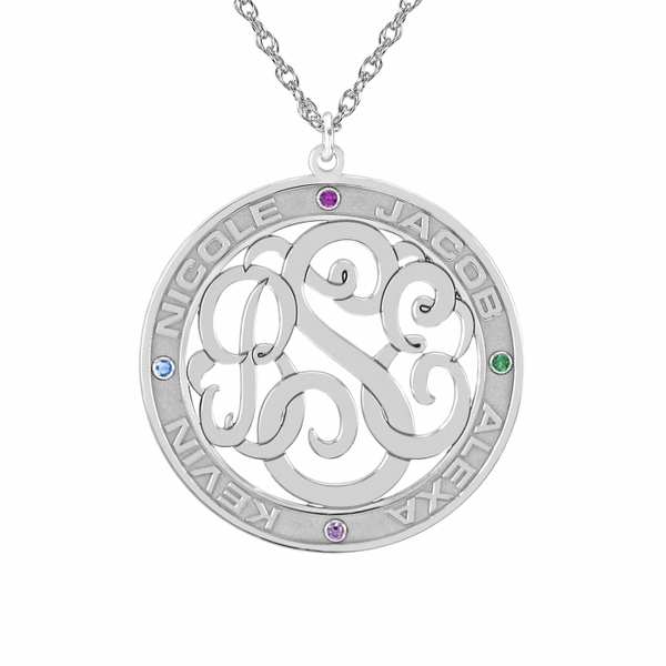 Classic Border Round Cutout Monogram Birthstone Necklace Apparel & Accessories > Jewelry > Necklaces - 1