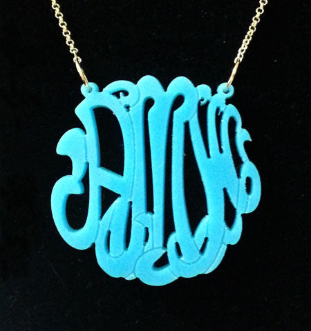Acrylic Script Monogram Necklace on Split Chain-Purple Mermaid Designs Apparel & Accessories > Jewelry > Necklaces - 1