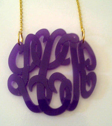 Acrylic Script Monogram Necklace on Split Chain-Purple Mermaid Designs Apparel & Accessories > Jewelry > Necklaces - 5