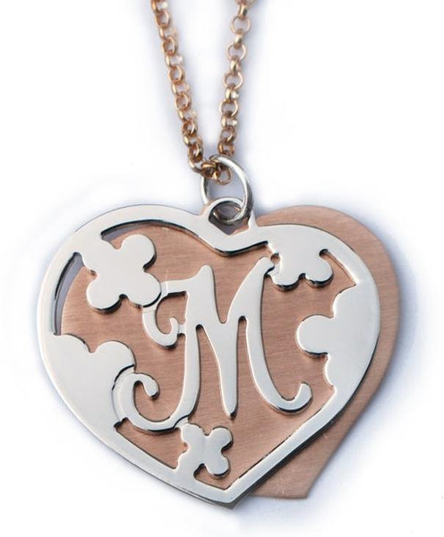 Mixed Metal Double Heart Initial Necklace by Purple Mermaid Designs Apparel & Accessories > Jewelry > Necklaces - 2