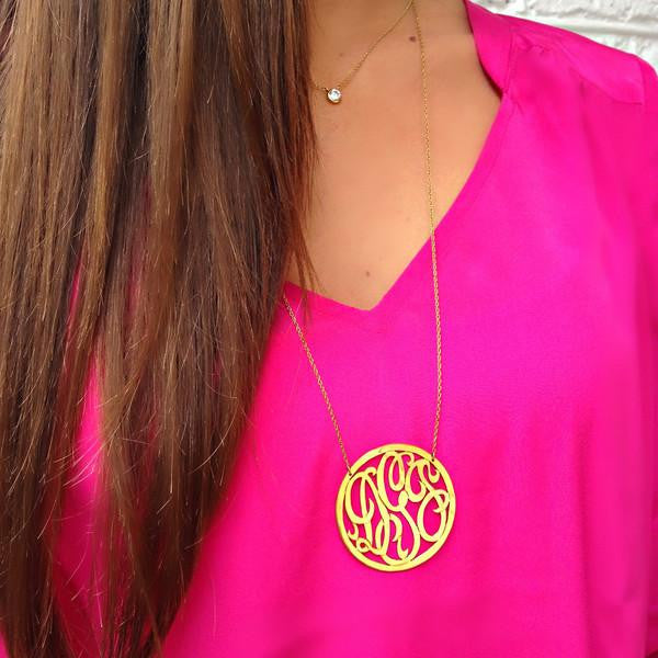 Cheshire Rimmed Monogram Necklace - Moon and Lola Apparel & Accessories > Jewelry > Necklaces - 2