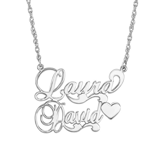 Couples Nameplate Necklace - Scroll Heart Apparel & Accessories > Jewelry > Necklaces - 2