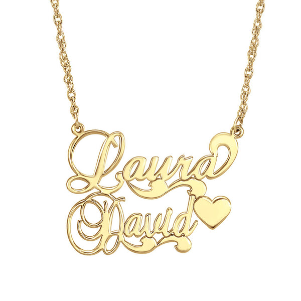 Couples Nameplate Necklace - Scroll Heart Apparel & Accessories > Jewelry > Necklaces - 1