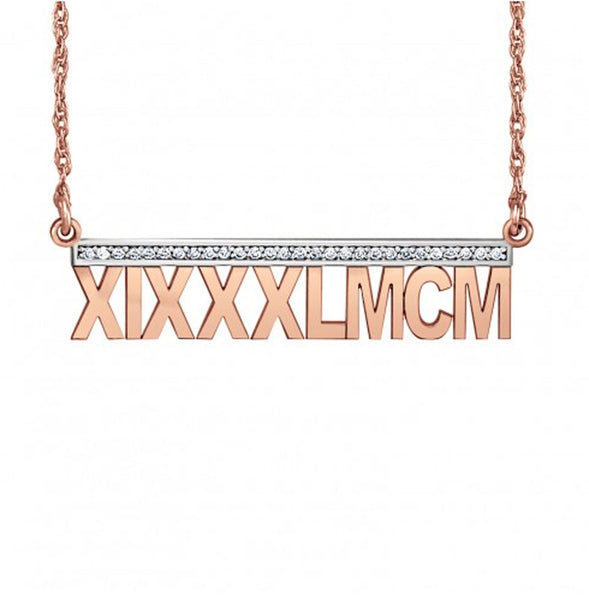 Roman Numeral Necklace - Diamond Accents - rose gold