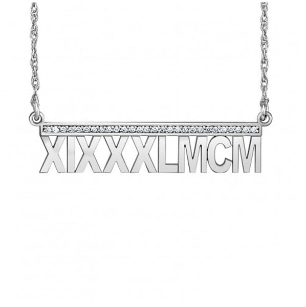 Roman Numeral Necklace - Diamond Accents - sterling silver