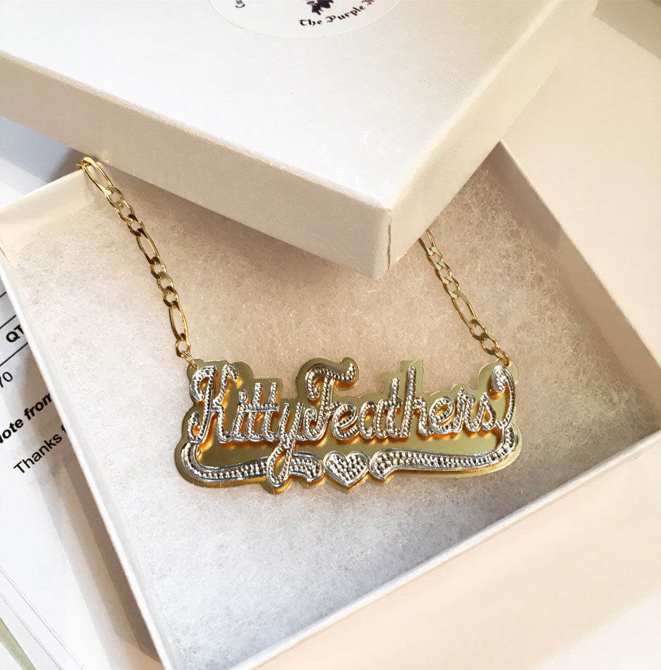 Double Plated Name Necklace, Custom Heart Necklace