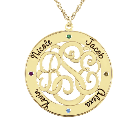 Classic Border Round Monogram Birthstone Necklace Apparel & Accessories > Jewelry > Necklaces - 1