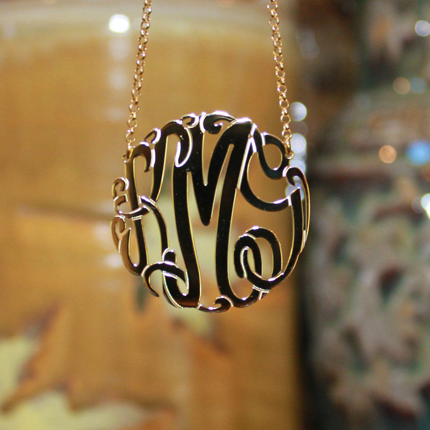 7/8 inch Sterling Silver Engraved Monogram Disc Charm Necklace