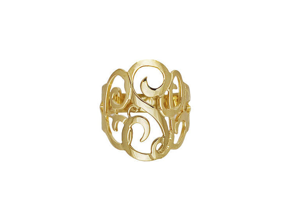 Gold Cutout Monogram Ring~3/4 Inch by Purple Mermaid Designs Apparel & Accessories > Jewelry > Rings - 2