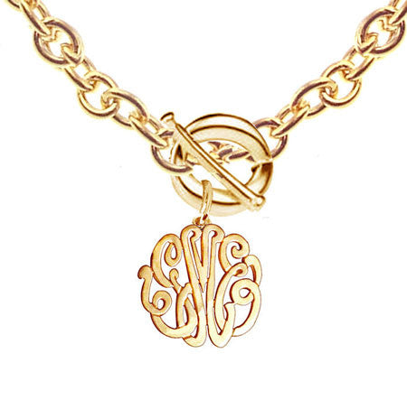 Keti Sorely Designs 24K Gold Plated Monogram Necklace on Toggle Chain Apparel & Accessories > Jewelry > Necklaces - 1