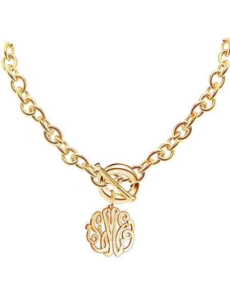 Keti Sorely Designs 24K Gold Plated Monogram Necklace on Toggle Chain Apparel & Accessories > Jewelry > Necklaces - 3