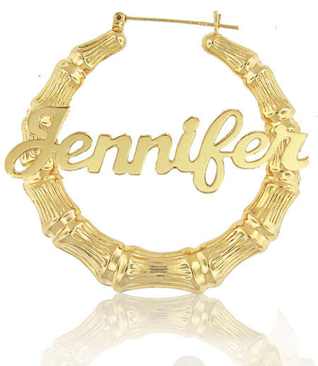 Keti Sorely Designs 24K Gold Plated Bamboo Name Earrings Apparel & Accessories > Jewelry > Earrings - 3