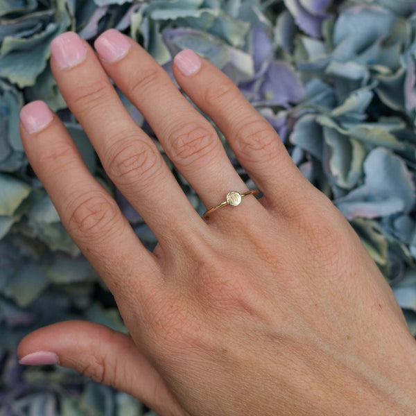 14K Gold Engraved Mini Disc Initial Ring 2