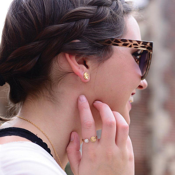 Round Engraved Monogram Earrings by Purple Mermaid Designs Apparel & Accessories > Jewelry > Earrings - 2